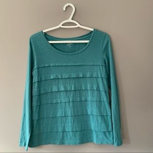 Ann Taylor Loft Small Cotton Turquoise Pleated Long Sleeve Tee